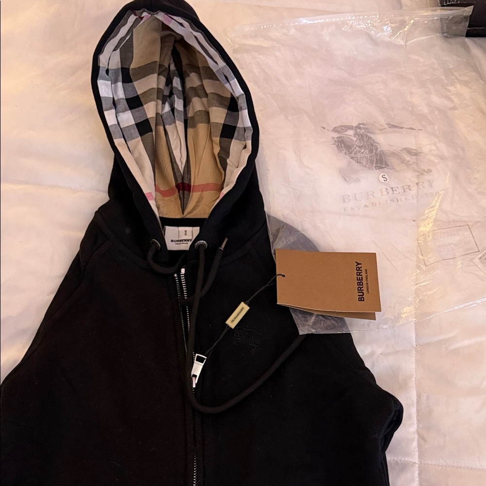 Burberry Black Jacket with Iconic Check Hood